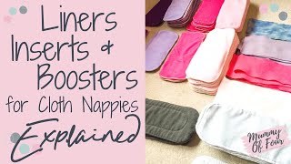 CLOTH NAPPY LINERS INSERTS AND BOOSTERS EXPLAINED  REUSABLE NAPPIES TUTORIAL [upl. by Doley644]