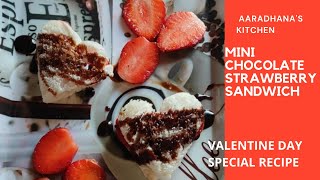 Mini chocolate strawberry sandwich valentine day recipe no fire cooking must try heart shaped [upl. by Nehgaem]