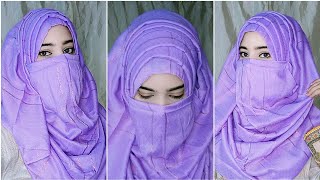 Layered Hijab with Niqab  Summer Special Hijab Tutorial  Full Coverage Hijab  Hijab Tutorial [upl. by Niveb]