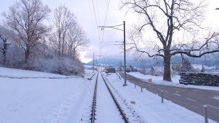 ★ 4K 🇨🇭 Moutier  Oberdorf  Solothurn dawn cab ride Switzerland 012021 Führerstandsmitfahrt [upl. by Najib]