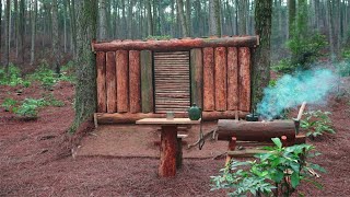 build a shelter in the wilderness  heavy rain nature KenBushcraftsurvival [upl. by Tatum]