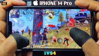 Handcam 1 Vs 4 🔥 iPhone 14 Pro A15 Bionic Chip Free Fire Gameplay Test 2024 🔥 Bk Bulet Boss [upl. by Nayarb]