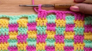 HOW to CROCHET MINI CHECK PLAID STITCH  Easy Block Stitches by Naztazia [upl. by Calvin]