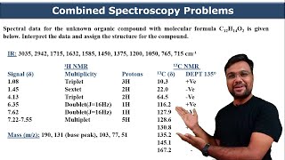 How to solve problems of combined spectroscopy IR MASS Spectrometry 1H NMR 13C NMR [upl. by Drape]