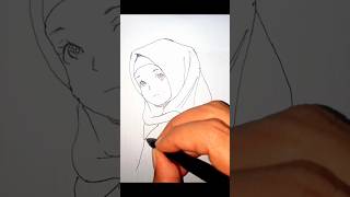 MENGGAMBAR ANIME HIJAB GIRL shorts drawing karakter gambarhitamputih senigambar art anime [upl. by Obadias861]