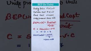 Calculation of BEP  BEP in units  BEP ratio formula [upl. by Ecnadnac]