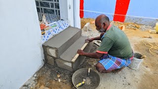 Plastering TechniquesBathroom Entrance Two Steps Plastering with Hollow BlocksStairs Plastering [upl. by Yenwat]