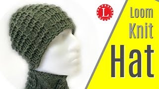 LOOM KNIT Mens Hat Brimless Pattern w Waffle Stitch Project Loomahat [upl. by Ansel]