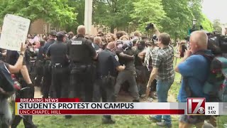 Protesters take down US flag on UNC campus quad replace with Palestinian flag [upl. by Ahtanoj493]