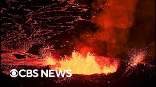 Videos of Iceland volcano eruption show lava spewing orange skies [upl. by Nahgaem967]