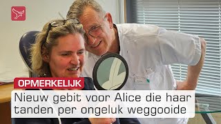 Alice heeft haar onverzekerde kunstgebit nu gratis vervangen  Omroep Flevoland [upl. by Arramahs]