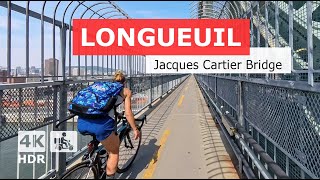 4K  Ride Jacques Cartier Bridge from Longueuil to Montreal on two wheels  Quebec Canada 2024 [upl. by Salangia]