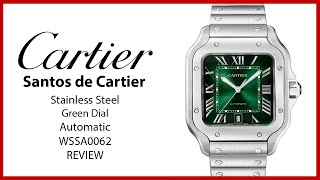 ▶ Cartier Santos De Cartier Large Stainless Steel Green Dial WSSA0062  REVIEW [upl. by Ginelle815]