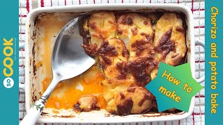 Cheesy Chorizo and Potato Bake with Fresh Salad  Delicious Traybake Recipe [upl. by Aihsad499]