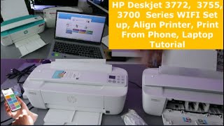 HP Deskjet 3772 3755 3700 Series WIFI Set up Align Printer Print From Phone Laptop Tutorial [upl. by Dobrinsky]