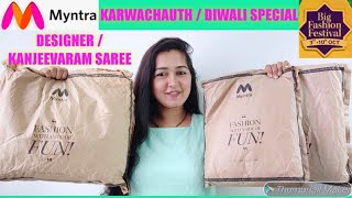 Myntra Designer Saree  Kanjeevaram Saree For KarwaChauth Diwali amp Wedding Myntra [upl. by Leid]