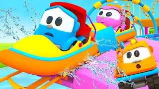 Car cartoons full episodes amp baby cartoons Street vehicles for kids Leo the Truck amp water slides [upl. by Thilda]