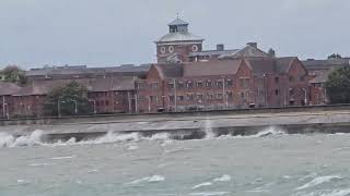 Breezy conditions on the Solent Waves crashing against Old Haslar hospitalFort Blockhouse sea wall [upl. by Desberg]