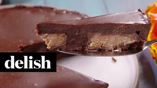 How To Make Reeses Pieces Big Cup Brownie  Delish [upl. by Anstus]