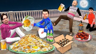 Egg Omelette Ki Ladai Street Food Doston Ka Terrace Mei Sharabi Party Hindi Kahaniya Moral Stories [upl. by Enelia]