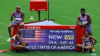 Team USA BREAKS World Record in Mixed 4x400m Relay at Paris 2024 [upl. by Birchard]