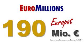 Euromillions  Euromillionen 03102017 Heute 190 Mio € im Topf [upl. by Nired]