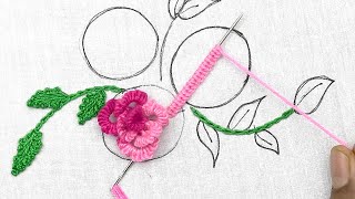 easy 3d flower embroidery tutorial elegant Cast on Stitch hand embroidery flower design 3d work [upl. by Meldoh]