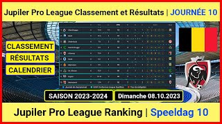 Classement Championnat Belge 20232024 Jupiler Pro League Journée 10  8 Octobre 2023 [upl. by Assetan]