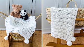 How to Crochet an EASY Baby Blanket A QUICK 1Row Repeat for you [upl. by Geirk]