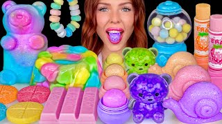 ASMR MUKBANG Easter Eggs Lucky Charms Marshmallow Jello Cake Giant Gummy Bear Pastel Food 먹방 [upl. by Nolyaw]