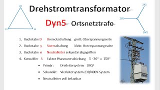 Drehstromtransformator Dyn5 Dy5  Ortsnetztrafo  Kennziffern  Phasenverschiebung  Elektrotechnik [upl. by Arakaj]