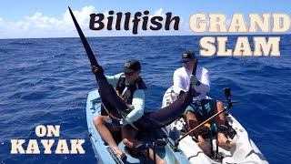 Billfish GRAND SLAM on KAYAK Blue Marlin Swordfish amp Sailfish fishing 👊🎣 [upl. by Ymmat70]