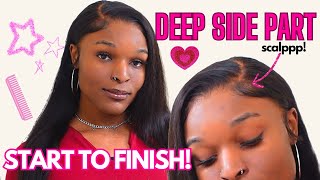 LACE FRONTAL WIG INSTALL TUTORIAL FOR BEGINNERS  DEEP SIDE PART  VERY EASY [upl. by Taima]