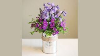 Making a flower arrangement using a tin can Bluebell Centerpiece [upl. by Airotcivairam124]