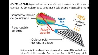 ENEM – 2024 Aquecedores solares são equipamentos utilizados para o aquecimento de água pelo [upl. by Erihppas]