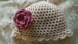 How to crochet a hat or beanie with a shell scallop edge [upl. by Catarina341]