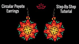 Circular Peyote Huichol Style Earrings  Beading Tutorial  DIY [upl. by Ever]