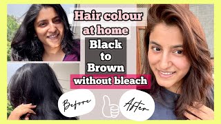 I coloured my BLACK hair to BROWN hair WITHOUT BLEACH at home ✨ CARAMEL Brown Hair color [upl. by Acul]