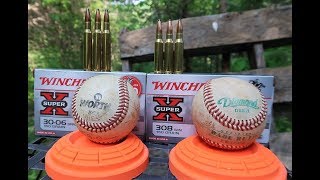 308 vs 3006  shooting baseballs [upl. by Mccarty819]