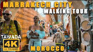 Marrakech city morning walking tour 4K UHD Morocco [upl. by Ahsei604]