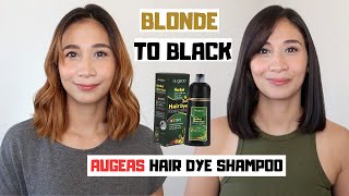 DIY BLONDE TO BLACK HAIR AT HOME  Augeas Herbal Hair Dye Shampoo Review  Lolly Isabel [upl. by Barcellona57]