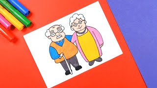 How to Draw Grandparents  Grandparents Drawing Easy  Draw Dots [upl. by Eet]