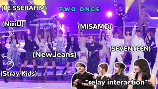 misamo interaction with seventeen stray kids le sserafim newjeans amp niziu collab stage [upl. by Nahgam666]