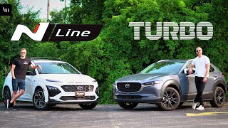 2022 Hyundai Kona NLine vs Mazda CX30 Turbo  Hot Hatch Adjacent [upl. by Annawaj]