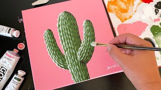 Saguaro Cactus｜Easy Acrylic Painting on Canvas Step by Step｜Satisfying Demo [upl. by Lahpos48]