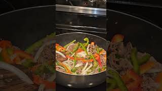 Steak peppers and onions cooking food shorts shortvideo asmr asmrsounds quickandeasy [upl. by Anyala]