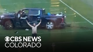 Hitandrun driver ends up on Folsom Field on University of Colorado campus [upl. by Lotty332]