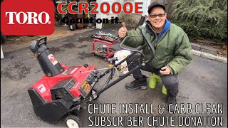 TORO CCR2000E POWER CURVE 2 STROKE SINGLE STAGE 45HP SUZUKI ENGINE CHUTE INSTALL amp CARBURETOR CLEAN [upl. by Yriek]