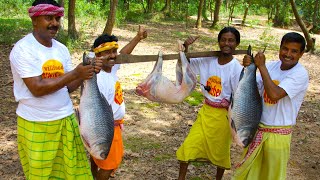 MUTTON CURRY amp BIG KATLA FISH CURRY  10KG katla fish amp full mutton gravy cooking for tribe people [upl. by Gayler]