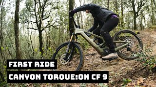 Canyon TorqueON CF 9 first ride review  Canyons efreerider heavy hitter [upl. by Rehpetsirhc768]